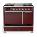 ILVE Majestic III 40-inch Dual Fuel Range with 6 Natural Gas Burner, Griddle and Solid Door Electric Oven in Burgundy with Chrome Trim (UMD40FQNR3BUC)