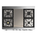 ILVE Majestic III 40-inch Dual Fuel Range with 6 Natural Gas Burner, Griddle and Solid Door Electric Oven in Burgundy with Chrome Trim (UMD40FQNR3BUC)