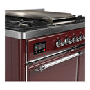 ILVE Majestic III 40-inch Dual Fuel Range with 6 Natural Gas Burner, Griddle and Solid Door Electric Oven in Burgundy with Chrome Trim (UMD40FQNR3BUC)