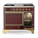 ILVE Majestic III 40-inch Dual Fuel Range with 5 Liquid Propane Burner, Griddle and Solid Door Electric Oven in Burgundy with Brass Trim (UMD40FQNR3BUGLP)