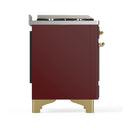ILVE Majestic III 40-inch Dual Fuel Range with 5 Liquid Propane Burner, Griddle and Solid Door Electric Oven in Burgundy with Brass Trim (UMD40FQNR3BUGLP)
