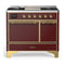 ILVE Majestic III 40-inch Dual Fuel Range with 5 Liquid Propane Burner, Griddle and Solid Door Electric Oven in Burgundy with Brass Trim (UMD40FQNR3BUGLP)