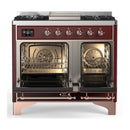 ILVE Majestic III 40-inch Dual Fuel Range with 5 Liquid Propane Burner, Griddle and Solid Door Electric Oven in Burgundy with Copper Trim (UMD40FQNR3BUPLP)
