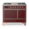 ILVE Majestic III 40-inch Dual Fuel Range with 6 Natural Gas Burner, Griddle and Solid Door Electric Oven in Burgundy with Copper Trim (UMD40FQNR3BUP)