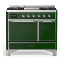 ILVE Majestic III 40-inch Dual Fuel Range with 5 Liquid Propane Burner, Griddle and Solid Door Electric Oven in Emerald Green with Chrome Trim (UMD40FQNR3EGCLP)