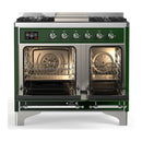 ILVE Majestic III 40-inch Dual Fuel Range with 6 Natural Gas Burner, Griddle and Solid Door Electric Oven in Emerald Green with Chrome Trim (UMD40FQNR3EGC)