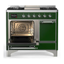 ILVE Majestic III 40-inch Dual Fuel Range with 6 Natural Gas Burner, Griddle and Solid Door Electric Oven in Emerald Green with Chrome Trim (UMD40FQNR3EGC)