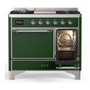 ILVE Majestic III 40-inch Dual Fuel Range with 6 Natural Gas Burner, Griddle and Solid Door Electric Oven in Emerald Green with Chrome Trim (UMD40FQNR3EGC)