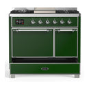ILVE Majestic III 40-inch Dual Fuel Range with 6 Natural Gas Burner, Griddle and Solid Door Electric Oven in Emerald Green with Chrome Trim (UMD40FQNR3EGC)