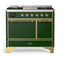 ILVE Majestic III 40-inch Dual Fuel Range with 5 Liquid Propane Burner, Griddle and Solid Door Electric Oven in Emerald Green with Brass Trim (UMD40FQNR3EGGLP)