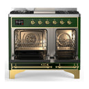 ILVE Majestic III 40-inch Dual Fuel Range with 5 Liquid Propane Burner, Griddle and Solid Door Electric Oven in Emerald Green with Brass Trim (UMD40FQNR3EGGLP)