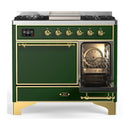 ILVE Majestic III 40-inch Dual Fuel Range with 5 Liquid Propane Burner, Griddle and Solid Door Electric Oven in Emerald Green with Brass Trim (UMD40FQNR3EGGLP)
