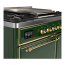 ILVE Majestic III 40-inch Dual Fuel Range with 5 Liquid Propane Burner, Griddle and Solid Door Electric Oven in Emerald Green with Brass Trim (UMD40FQNR3EGGLP)