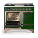 ILVE Majestic III 40-inch Dual Fuel Range with 6 Natural Gas Burner, Griddle and Solid Door Electric Oven in Emerald Green with Copper Trim (UMD40FQNR3EGP)