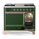 ILVE Majestic III 40-inch Dual Fuel Range with 6 Natural Gas Burner, Griddle and Solid Door Electric Oven in Emerald Green with Copper Trim (UMD40FQNR3EGP)