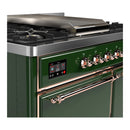 ILVE Majestic III 40-inch Dual Fuel Range with 6 Natural Gas Burner, Griddle and Solid Door Electric Oven in Emerald Green with Copper Trim (UMD40FQNR3EGP)