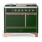 ILVE Majestic III 40-inch Dual Fuel Range with 6 Natural Gas Burner, Griddle and Solid Door Electric Oven in Emerald Green with Copper Trim (UMD40FQNR3EGP)