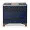 ILVE Majestic III 40-inch Dual Fuel Range with 5 Liquid Propane Burner, Griddle and Solid Door Electric Oven in Midnight Blue with Burnished Trim (UMD40FQNR3MBBLP)