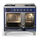 ILVE Majestic III 40-inch Dual Fuel Range with 5 Liquid Propane Burner, Griddle and Solid Door Electric Oven in Midnight Blue with Chrome Trim (UMD40FQNR3MBCLP)