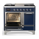 ILVE Majestic III 40-inch Dual Fuel Range with 5 Liquid Propane Burner, Griddle and Solid Door Electric Oven in Midnight Blue with Chrome Trim (UMD40FQNR3MBCLP)