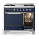 ILVE Majestic III 40-inch Dual Fuel Range with 6 Natural Gas Burner, Griddle and Solid Door Electric Oven in Midnight Blue with Chrome Trim (UMD40FQNR3MBC)