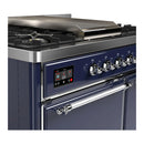 ILVE Majestic III 40-inch Dual Fuel Range with 6 Natural Gas Burner, Griddle and Solid Door Electric Oven in Midnight Blue with Chrome Trim (UMD40FQNR3MBC)