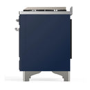 ILVE Majestic III 40-inch Dual Fuel Range with 5 Liquid Propane Burner, Griddle and Solid Door Electric Oven in Midnight Blue with Chrome Trim (UMD40FQNR3MBCLP)