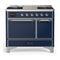 ILVE Majestic III 40-inch Dual Fuel Range with 5 Liquid Propane Burner, Griddle and Solid Door Electric Oven in Midnight Blue with Chrome Trim (UMD40FQNR3MBCLP)