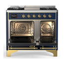 ILVE Majestic III 40-inch Dual Fuel Range with 5 Liquid Propane Burner, Griddle and Solid Door Electric Oven in Blue Grey with Brass Trim (UMD40FQNR3MBGLP)