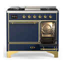 ILVE Majestic III 40-inch Dual Fuel Range with 5 Liquid Propane Burner, Griddle and Solid Door Electric Oven in Blue Grey with Brass Trim (UMD40FQNR3MBGLP)