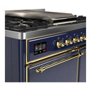 ILVE Majestic III 40-inch Dual Fuel Range with 5 Liquid Propane Burner, Griddle and Solid Door Electric Oven in Blue Grey with Brass Trim (UMD40FQNR3MBGLP)