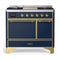 ILVE Majestic III 40-inch Dual Fuel Range with 5 Liquid Propane Burner, Griddle and Solid Door Electric Oven in Blue Grey with Brass Trim (UMD40FQNR3MBGLP)