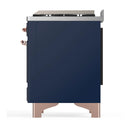 ILVE Majestic III 40-inch Dual Fuel Range with 6 Natural Gas Burner, Griddle and Solid Door Electric Oven in Midnight Blue with Copper Trim (UMD40FQNR3MBP)