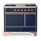 ILVE Majestic III 40-inch Dual Fuel Range with 6 Natural Gas Burner, Griddle and Solid Door Electric Oven in Midnight Blue with Copper Trim (UMD40FQNR3MBP)