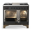 ILVE Majestic III 40-inch Dual Fuel Range with 6 Natural Gas Burner, Griddle and Solid Door Electric Oven in Graphite Matte with Burnished Trim (UMD40FQNR3MGB)