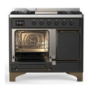 ILVE Majestic III 40-inch Dual Fuel Range with 5 Liquid Propane Burner, Griddle and Solid Door Electric Oven in Graphite Matte with Burnished Trim (UMD40FQNR3MGBLP)