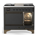 ILVE Majestic III 40-inch Dual Fuel Range with 5 Liquid Propane Burner, Griddle and Solid Door Electric Oven in Graphite Matte with Burnished Trim (UMD40FQNR3MGBLP)