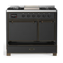 ILVE Majestic III 40-inch Dual Fuel Range with 6 Natural Gas Burner, Griddle and Solid Door Electric Oven in Graphite Matte with Burnished Trim (UMD40FQNR3MGB)