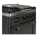 ILVE Majestic III 40-inch Dual Fuel Range with 6 Natural Gas Burner, Griddle and Solid Door Electric Oven in Graphite Matte with Burnished Trim (UMD40FQNR3MGB)
