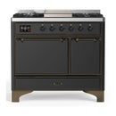 ILVE Majestic III 40-inch Dual Fuel Range with 5 Liquid Propane Burner, Griddle and Solid Door Electric Oven in Graphite Matte with Burnished Trim (UMD40FQNR3MGBLP)