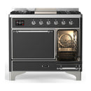 ILVE Majestic III 40-inch Dual Fuel Range with 6 Natural Gas Burner, Griddle and Solid Door Electric Oven in Graphite Matte with Chrome Trim (UMD40FQNR3MGC)