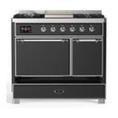 ILVE Majestic III 40-inch Dual Fuel Range with 6 Natural Gas Burner, Griddle and Solid Door Electric Oven in Graphite Matte with Chrome Trim (UMD40FQNR3MGC)