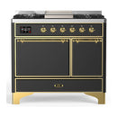 ILVE Majestic III 40-inch Dual Fuel Range with 6 Natural Gas Burner, Griddle and Solid Door Electric Oven in Graphite Matte with Brass Trim (UMD40FQNR3MGG)