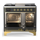 ILVE Majestic III 40-inch Dual Fuel Range with 5 Liquid Propane Burner, Griddle and Solid Door Electric Oven in Graphite Matte with Brass Trim (UMD40FQNR3MGGLP)