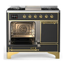 ILVE Majestic III 40-inch Dual Fuel Range with 6 Natural Gas Burner, Griddle and Solid Door Electric Oven in Graphite Matte with Brass Trim (UMD40FQNR3MGG)