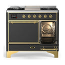 ILVE Majestic III 40-inch Dual Fuel Range with 5 Liquid Propane Burner, Griddle and Solid Door Electric Oven in Graphite Matte with Brass Trim (UMD40FQNR3MGGLP)