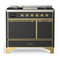 ILVE Majestic III 40-inch Dual Fuel Range with 6 Natural Gas Burner, Griddle and Solid Door Electric Oven in Graphite Matte with Brass Trim (UMD40FQNR3MGG)