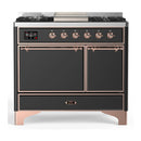 ILVE Majestic III 40-inch Dual Fuel Range with 6 Natural Gas Burner, Griddle and Solid Door Electric Oven in Graphite Matte with Copper Trim (UMD40FQNR3MGP)