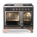 ILVE Majestic III 40-inch Dual Fuel Range with 6 Natural Gas Burner, Griddle and Solid Door Electric Oven in Graphite Matte with Copper Trim (UMD40FQNR3MGP)
