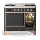 ILVE Majestic III 40-inch Dual Fuel Range with 5 Liquid Propane Burner, Griddle and Solid Door Electric Oven in Graphite Matte with Copper Trim (UMD40FQNR3MGPLP)